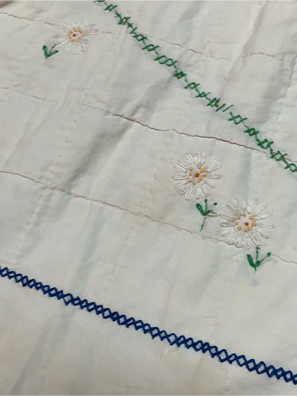 VTG 1940s Raggedy Ann Baby Crib Blanket Hand Embroidered Quilted 52”X 34.5”